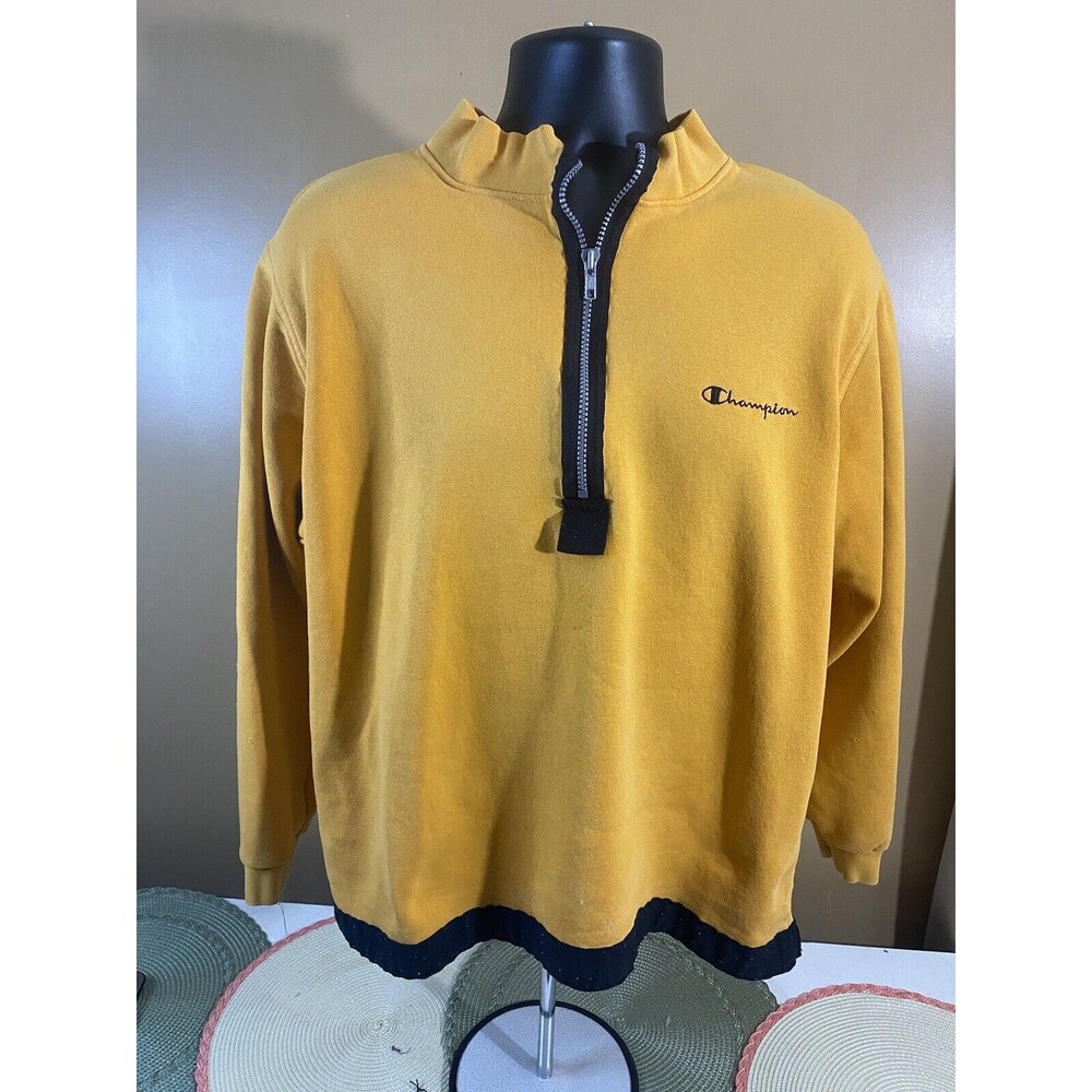 Vintage USA Made Champion Pullover Half Zip Sweatshirt Yellow Size L